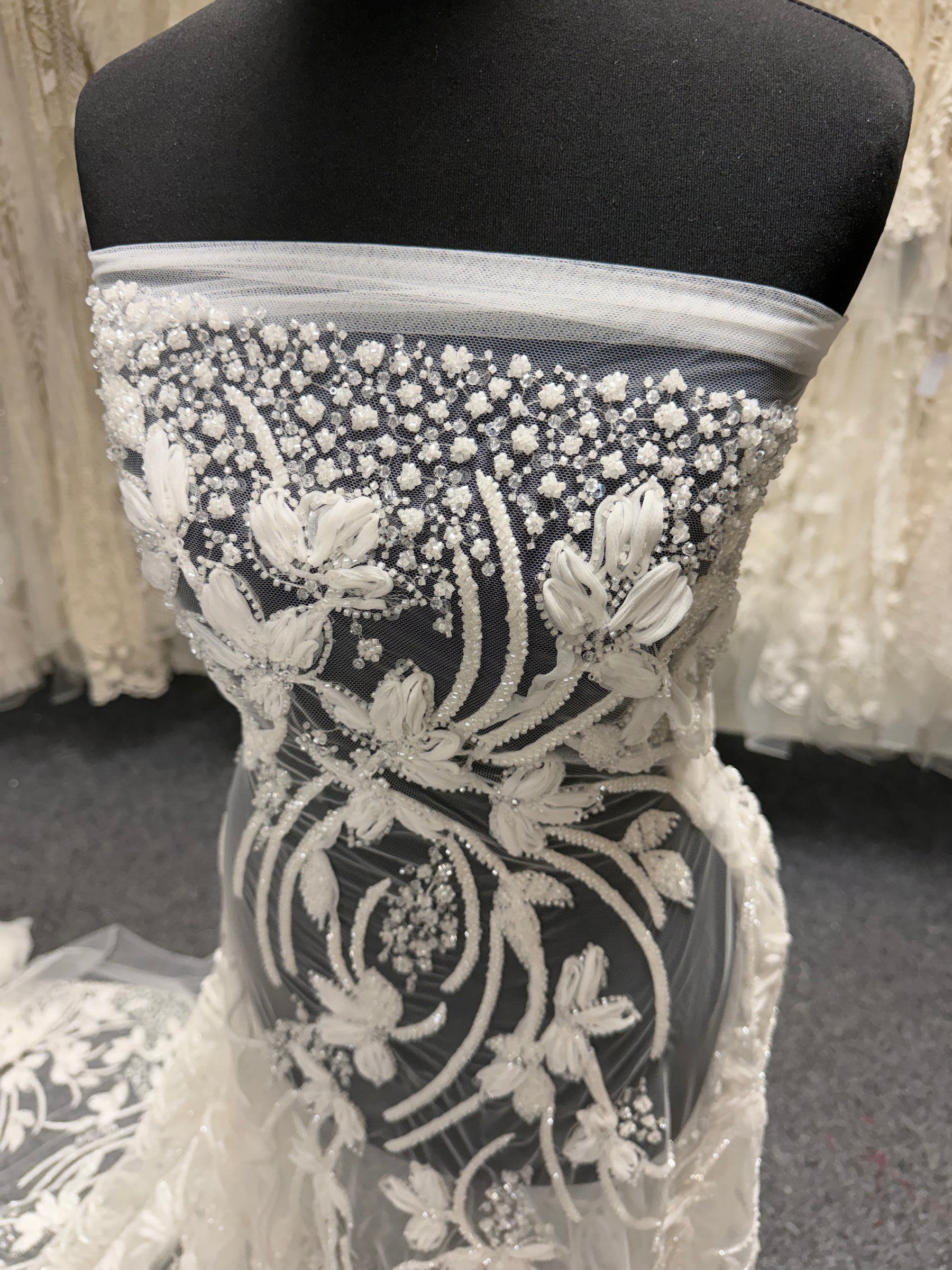 Ivory 3D Beaded Embroidered Lace - Johari