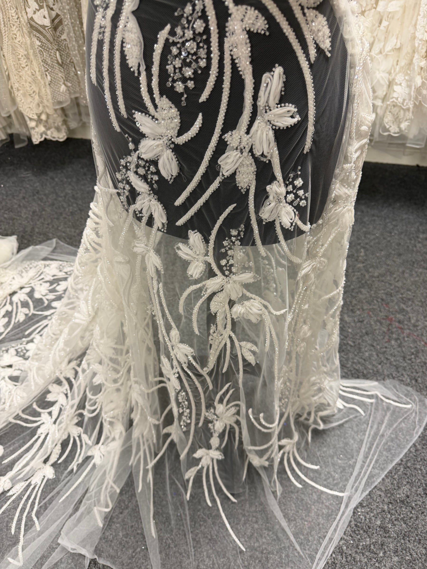 Ivory 3D Beaded Embroidered Lace - Johari