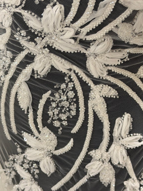 Ivory 3D Beaded Embroidered Lace - Johari