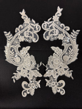 Ivory Beaded Lace Appliques - T892