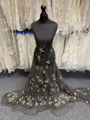 Dentelle brodée perlée 3D verte - Johari