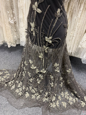 Dentelle brodée perlée 3D verte - Johari