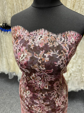Dentelle Chantilly Imprimée Rose - P190