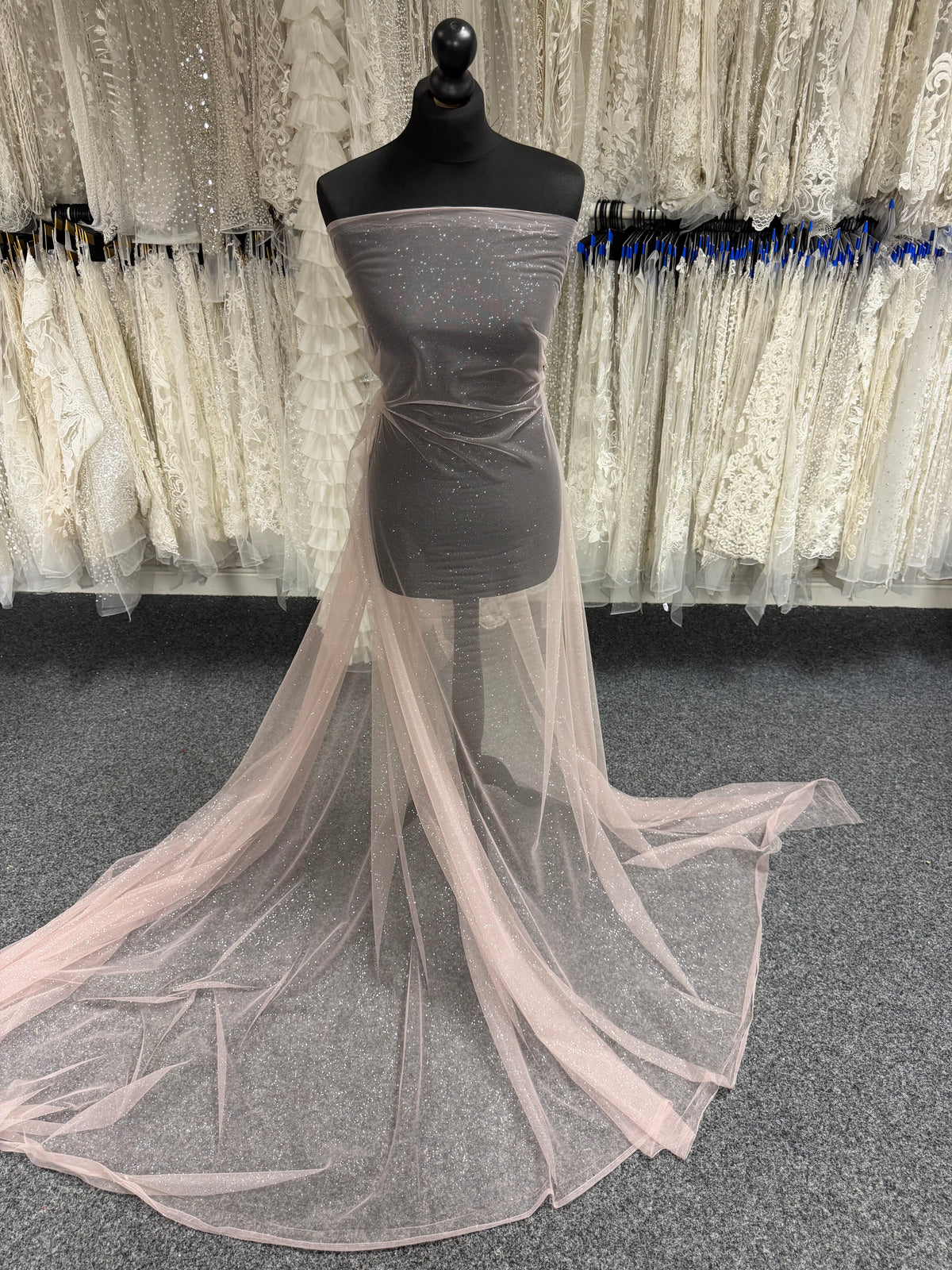 Tulle Rose Pailleté Argenté - TU0053