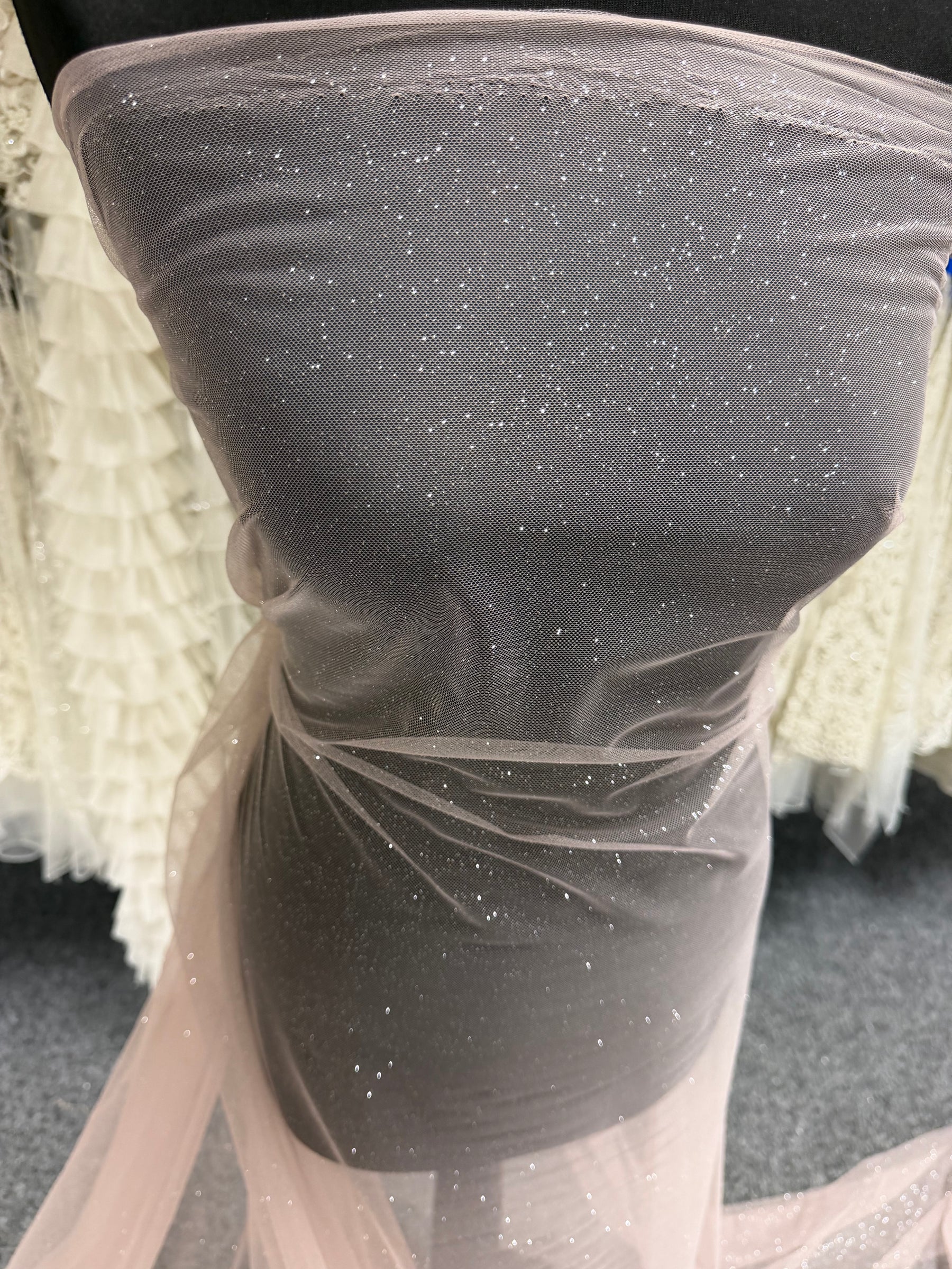 Tulle Rose Pailleté Argenté - TU0053