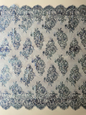 Dentelle Chantilly imprimée bleue - P191