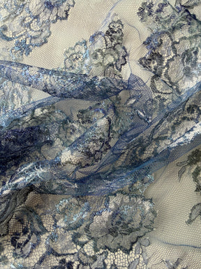 Dentelle Chantilly imprimée bleue - P191