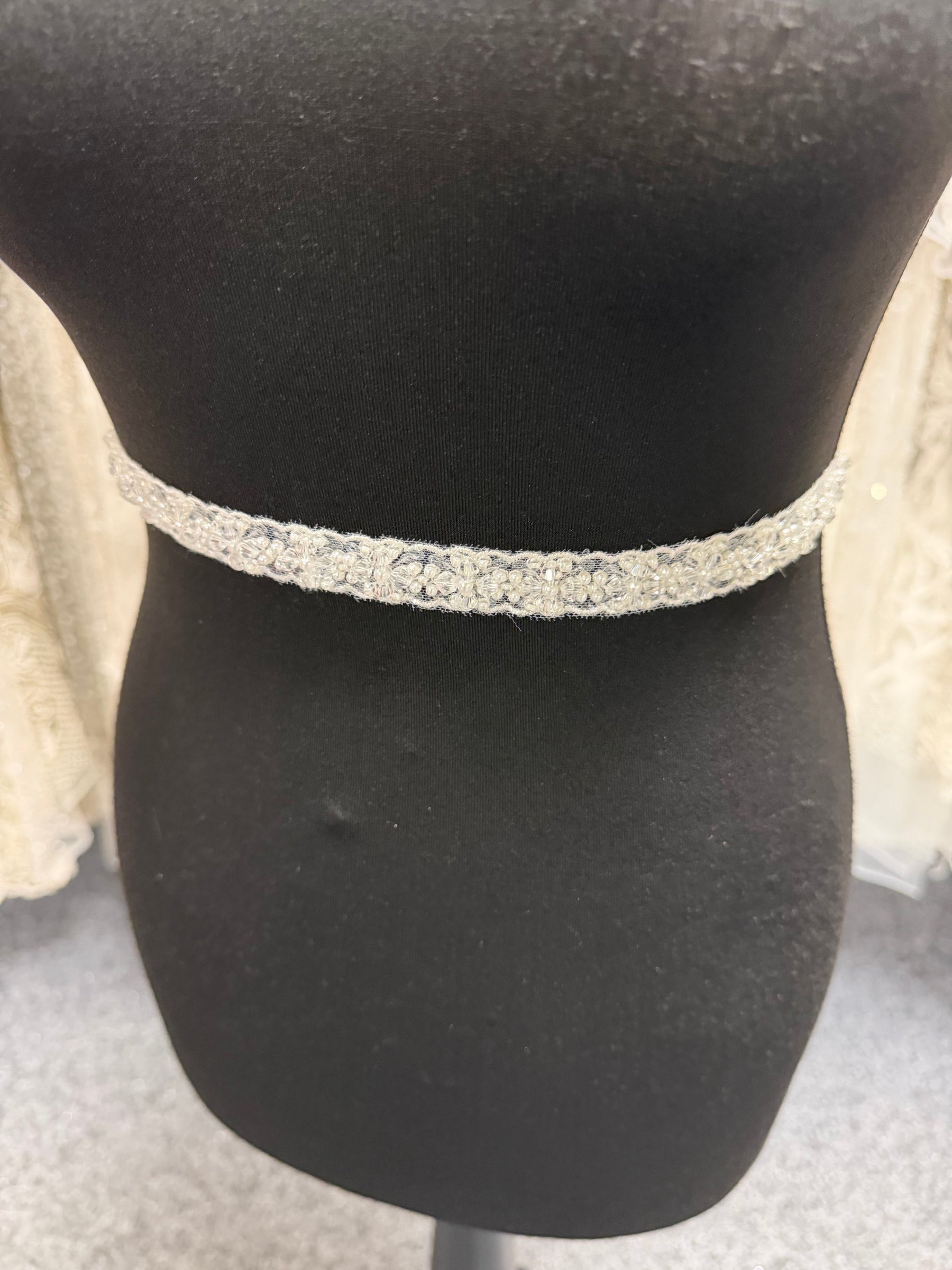Bordure perlée et sequin ivoire/transparent - T955