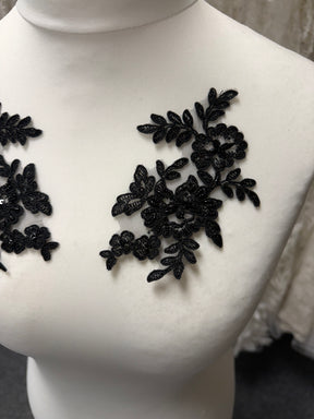 Appliques de dentelle perlée noire - AP 265 (CF)