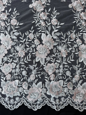 Dentelle brodée ivoire et rose - EB5032