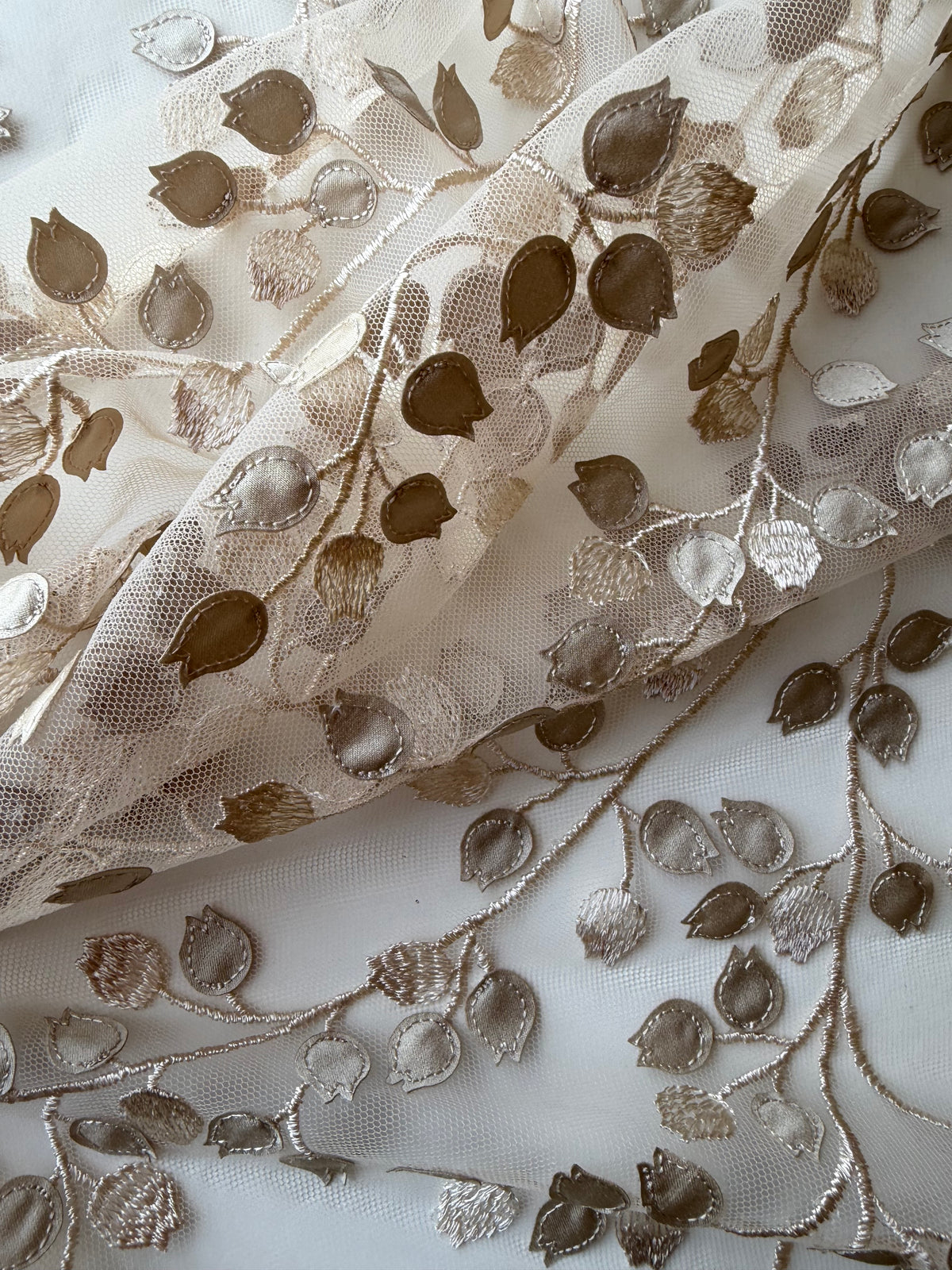 Dentelle brodée 3D couleur champagne - EB5034