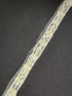 Bordure à perles et sequins ivoire/transparent - T956