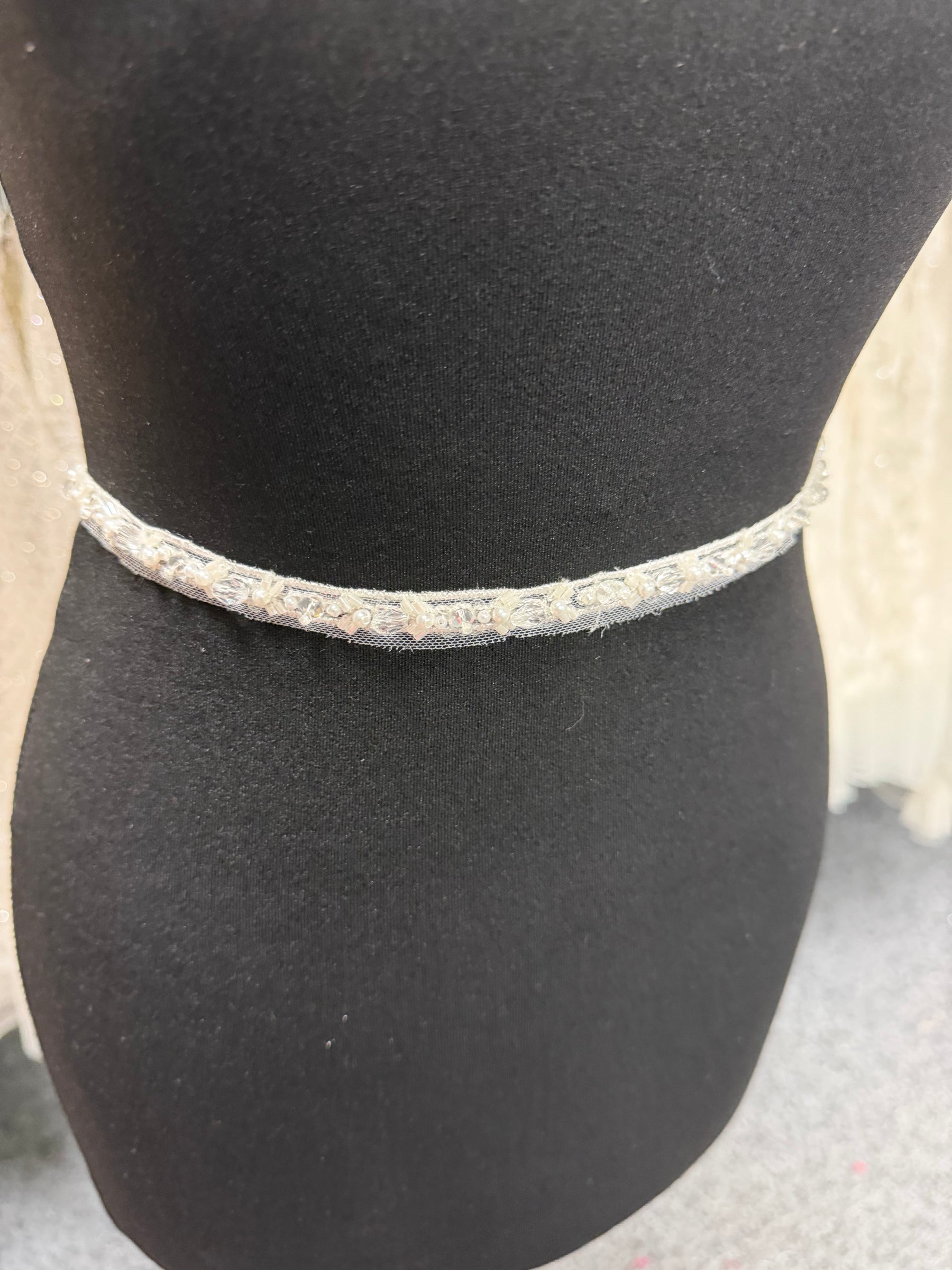 Bordure à perles et sequins ivoire/transparent - T956