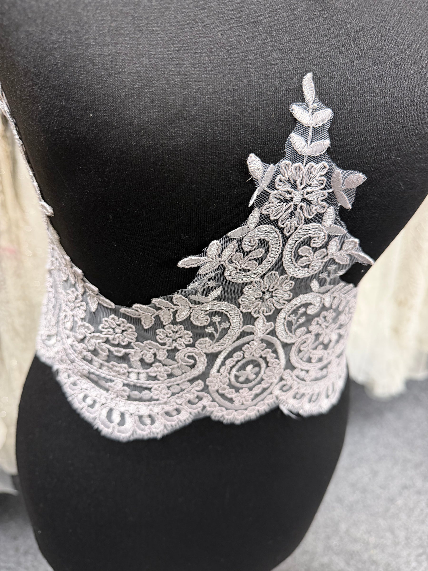 Galon de dentelle cordée grise - T623