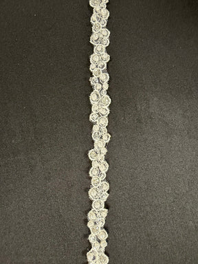 Bordure en dentelle perlée blanche - Sauge (T834)