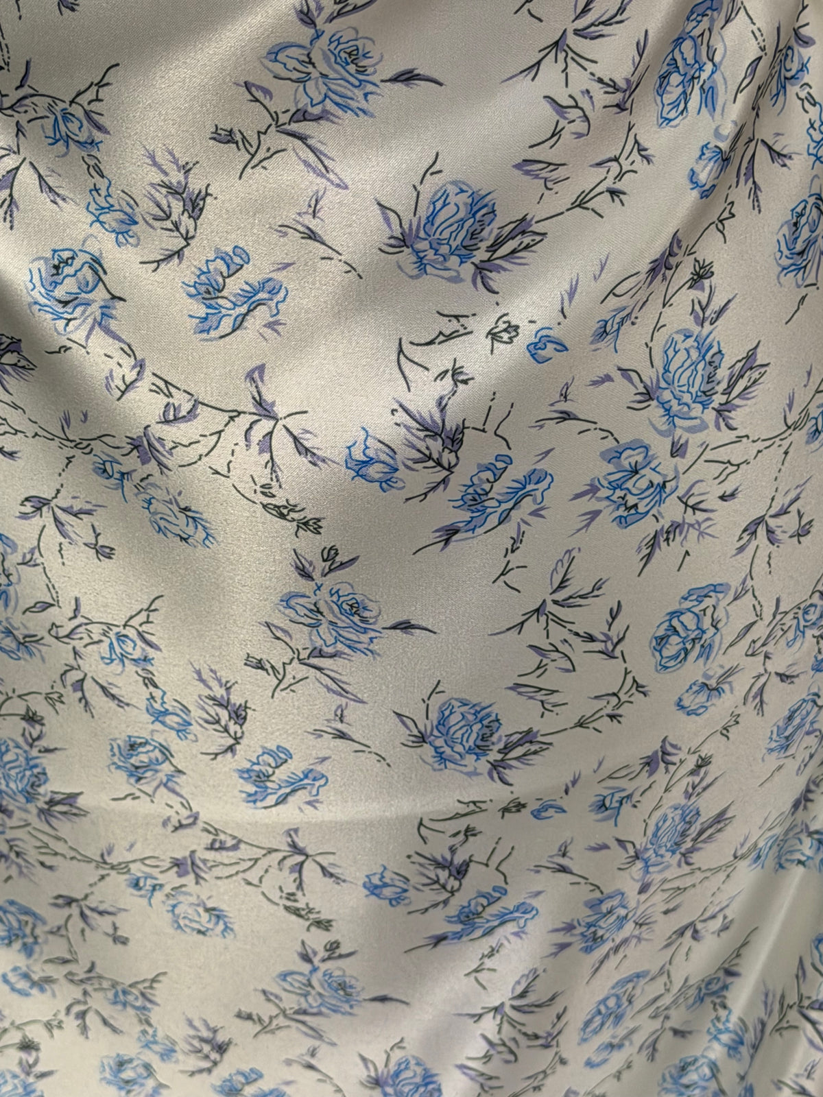 Satin Imprimé Ivoire/Bleu - PR1004