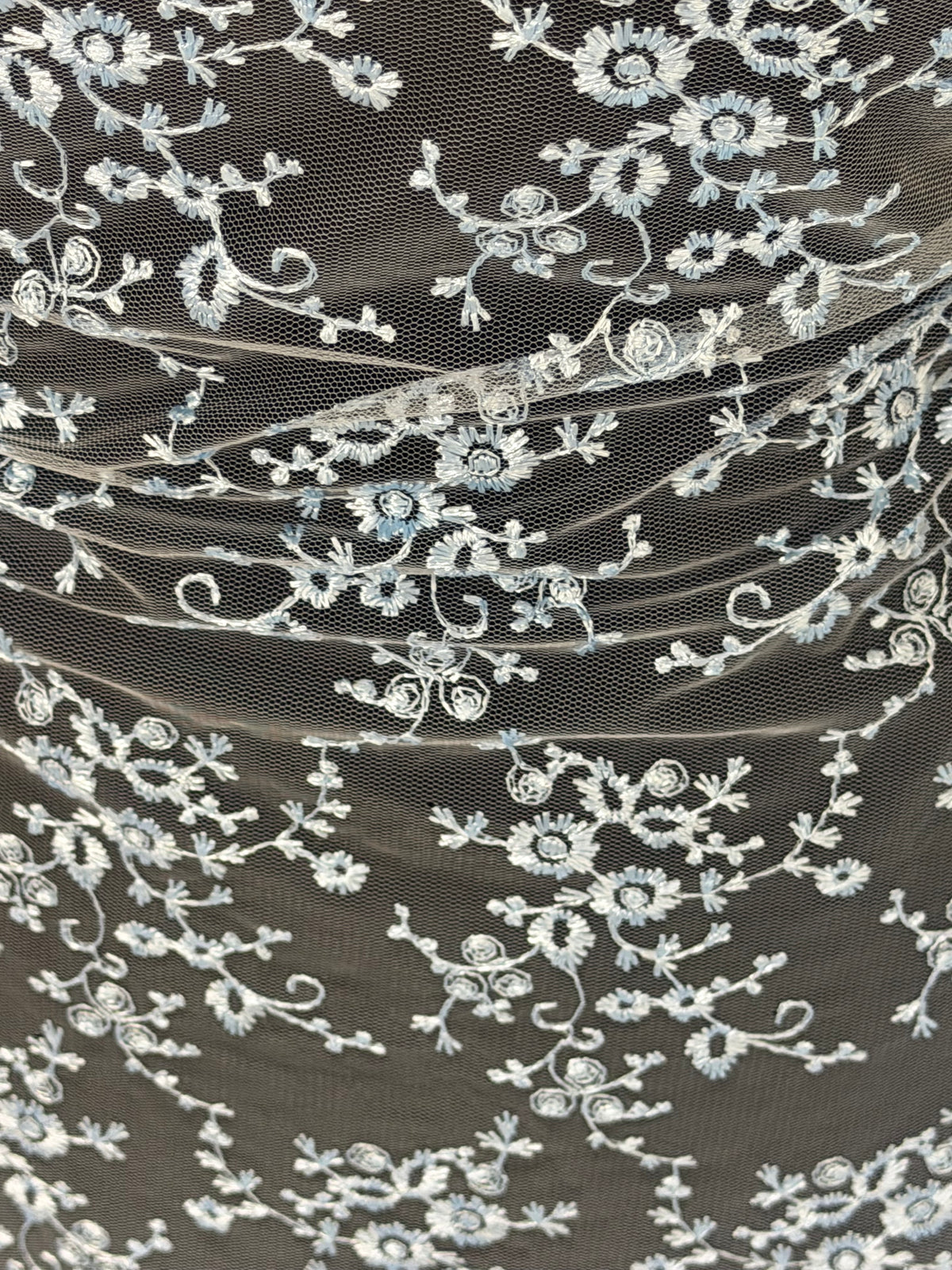 Dentelle brodée bleu ciel - P615