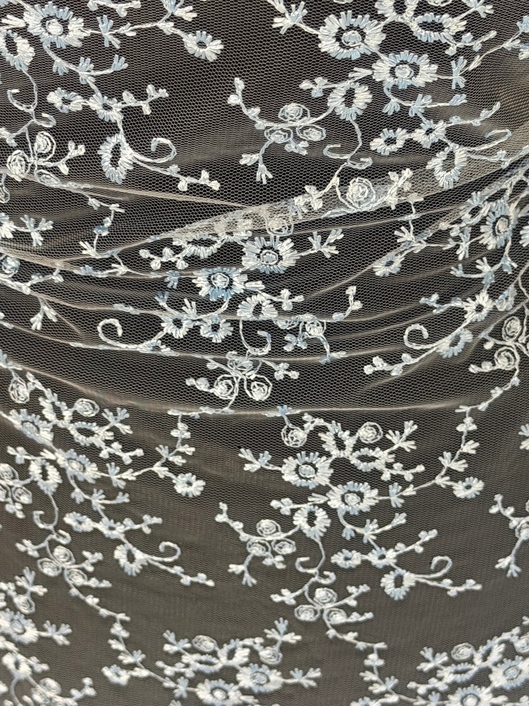 Dentelle brodée bleu ciel - P615