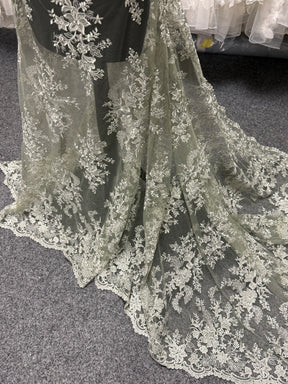 Dentelle à paillettes vert saule - EB3064