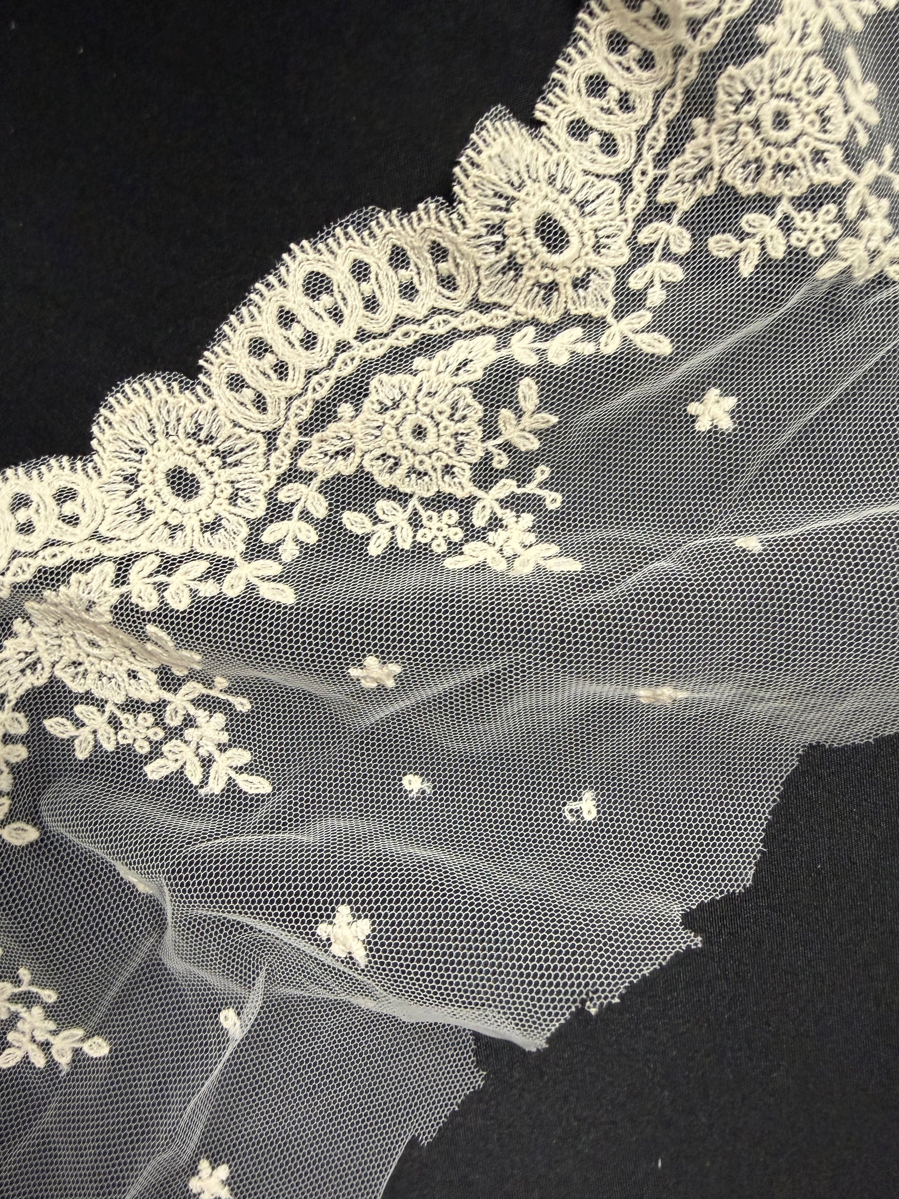 Galon de dentelle en coton brodé ivoire - T275