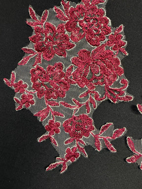 Appliques en dentelle argentée et lie de vin - T42