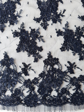 Dentelle de Chantilly à Cordonnet Bleu Marine - P237