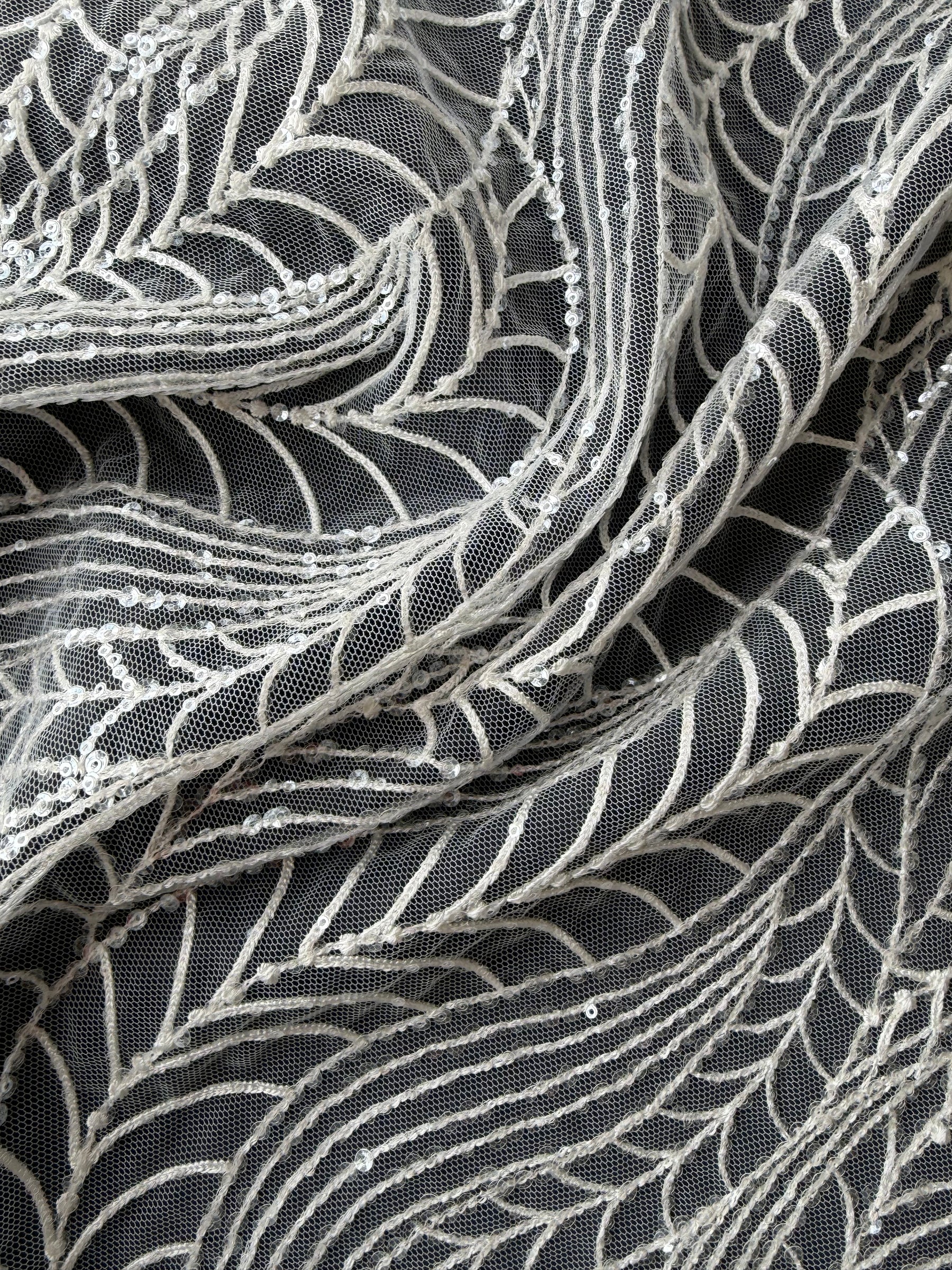 Dentelle de mariée à paillettes ivoire - EB3033