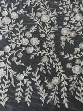Tulle Brodé de Perles Ivoire - EB1097