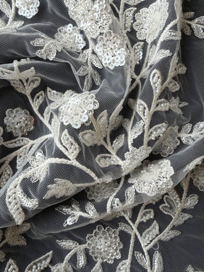 Tulle Brodé de Perles Ivoire - EB1097