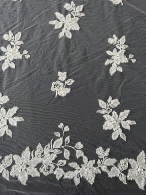 Tulle brodé de perles ivoire - EB1072