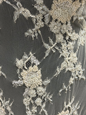 Dark Ivory Hand Beaded Raschel Lace - Ashley