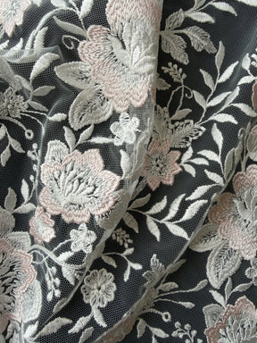 Dentelle brodée ivoire et rose - EB5032