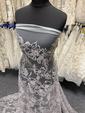 Tulle brodé perlé lavande - EB1100