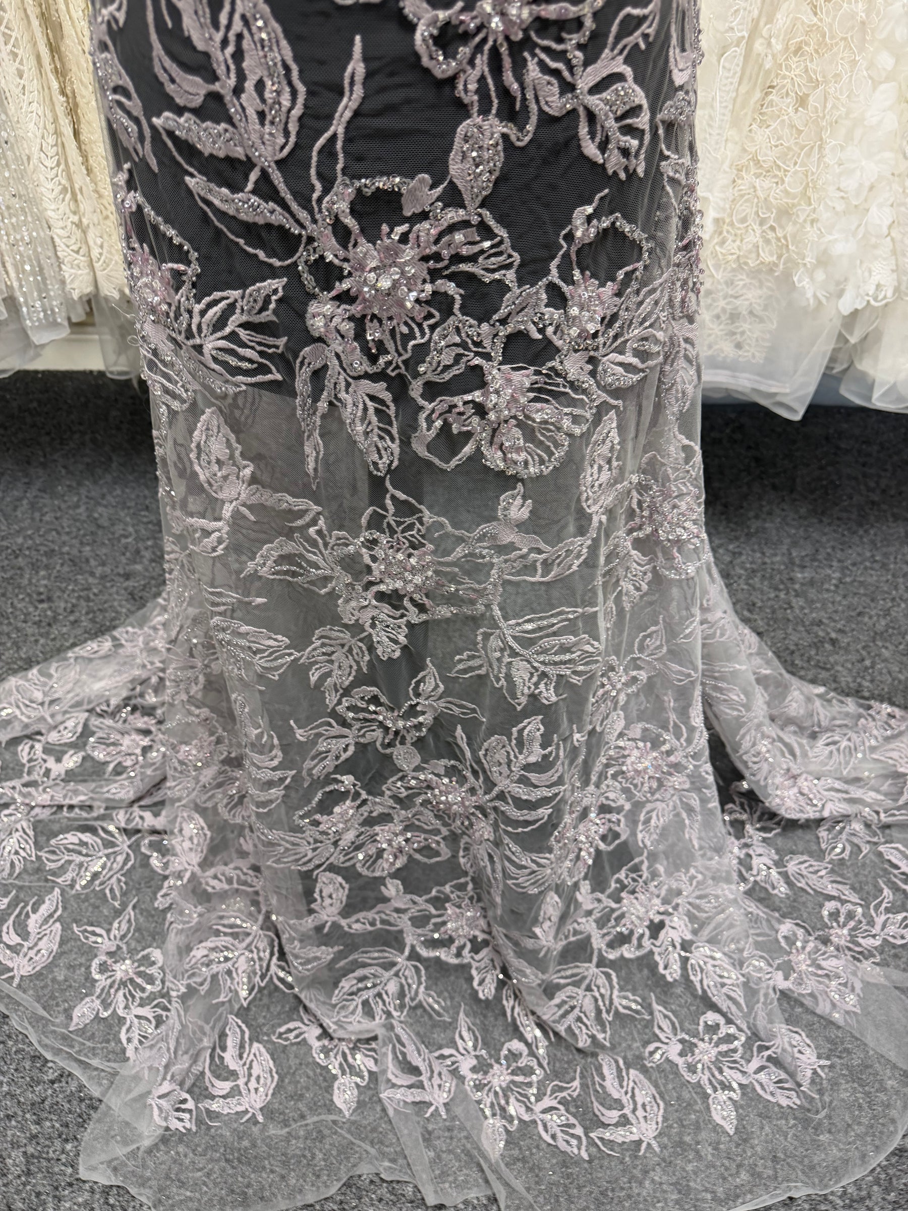 Tulle brodé perlé lavande - EB1100