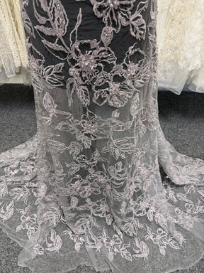 Tulle brodé perlé lavande - EB1100