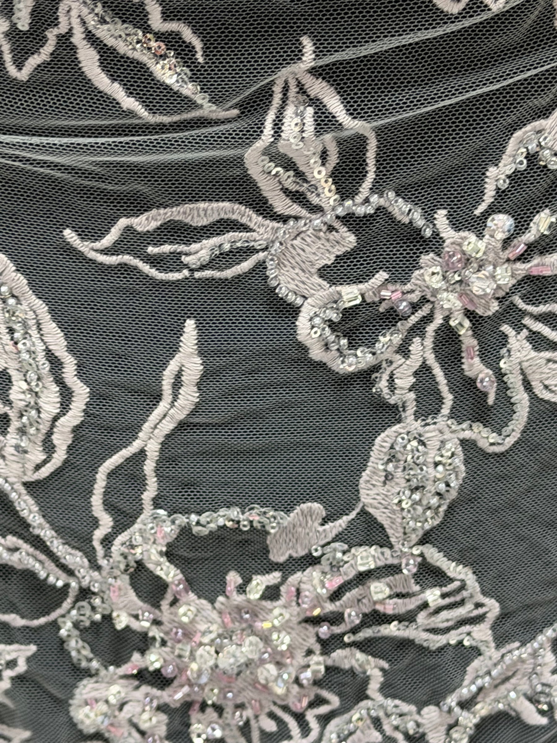 Tulle brodé perlé lavande - EB1100