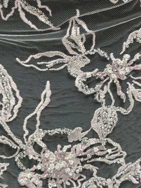 Tulle brodé perlé lavande - EB1100