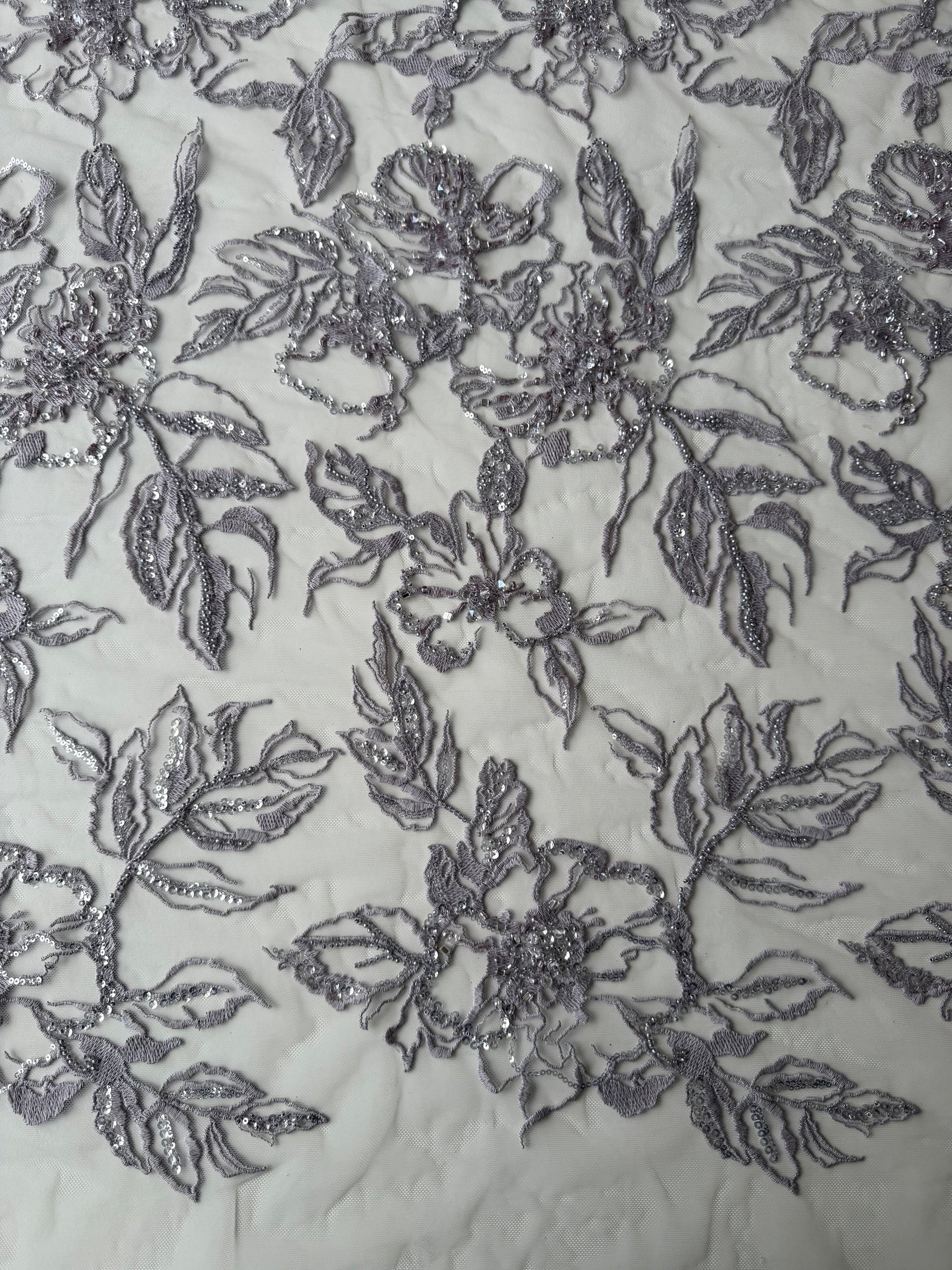 Tulle brodé perlé lavande - EB1100