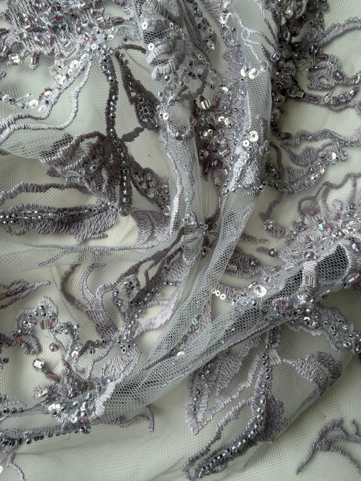 Tulle brodé perlé lavande - EB1100