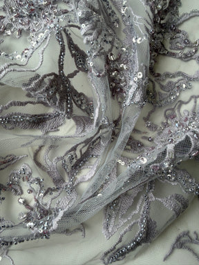 Tulle brodé perlé lavande - EB1100