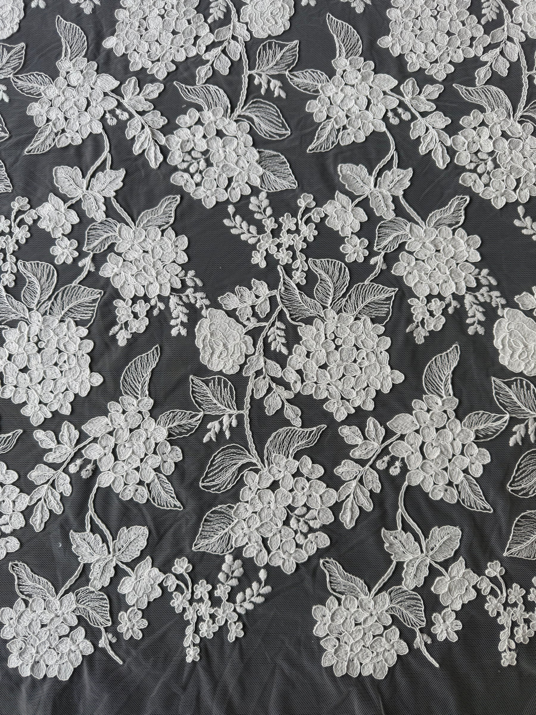 Dentelle brodée avec cordon ivoire italien - Paisley