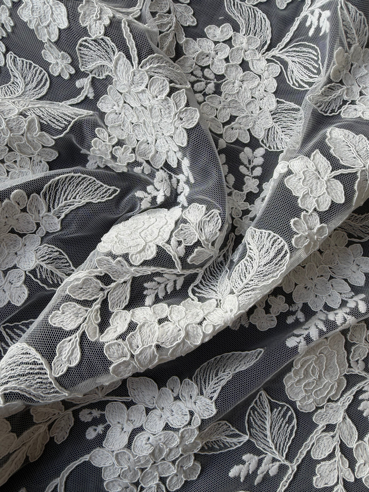 Dentelle brodée avec cordon ivoire italien - Paisley