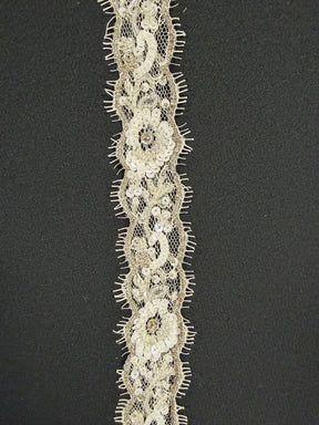 Garniture perlée et à sequins ivoire/argent - T514