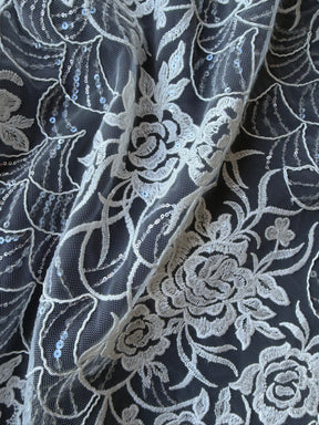 Dentelle Raschel à paillettes ivoire - EB3047