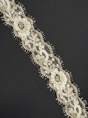 Garniture perlée et à sequins ivoire/argent - T514