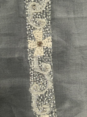 Bordure perlée en cristal 3D Cristal/Ivoire/Argent - T515