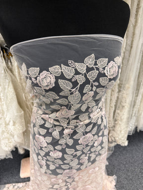 Dentelle brodée rose coquillage - EB5042