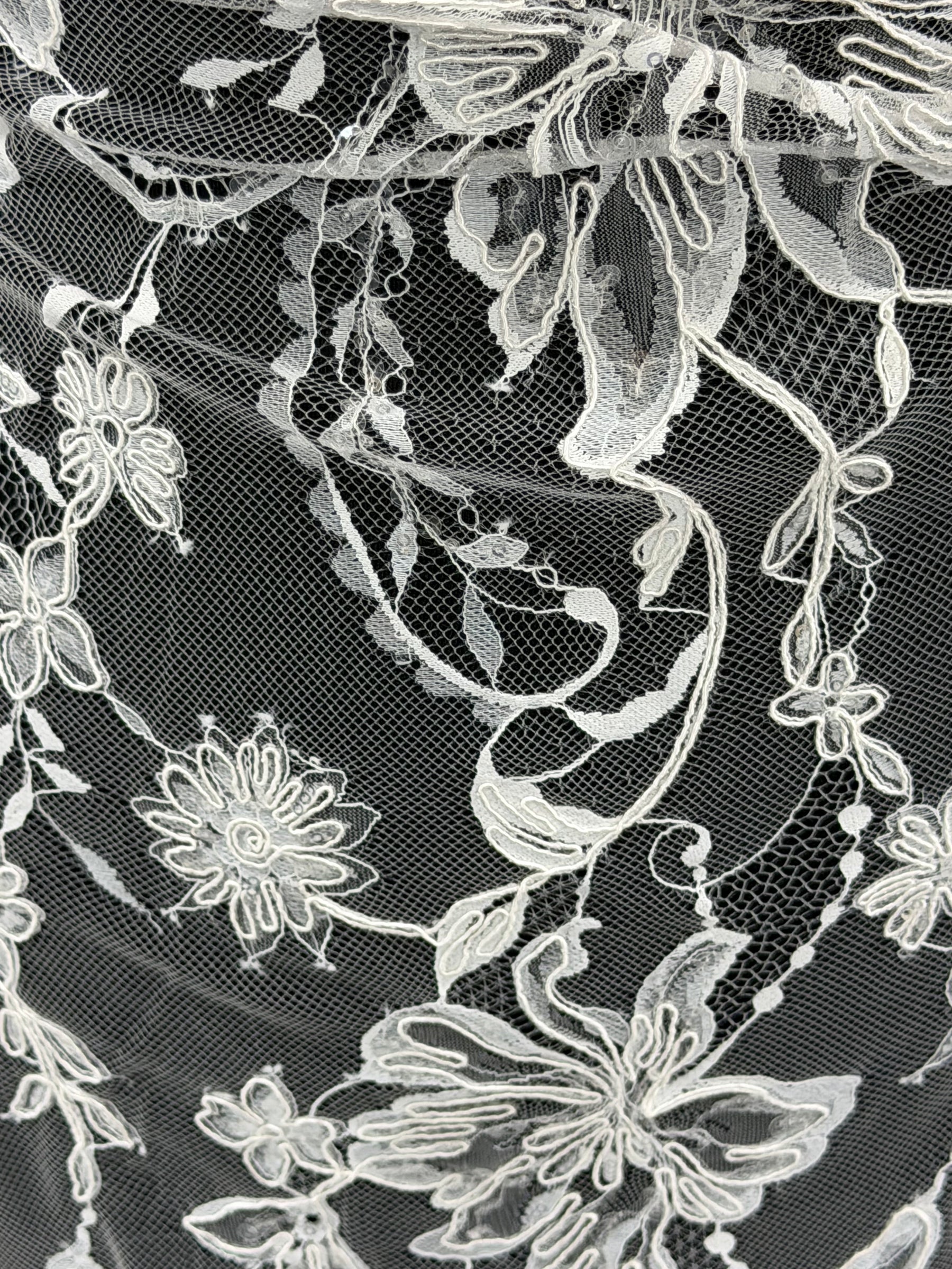 Dentelle en ivoire brodée de cordelettes et de sequins - Ladina