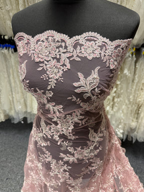 Pink and Silver Corded Lace - P816