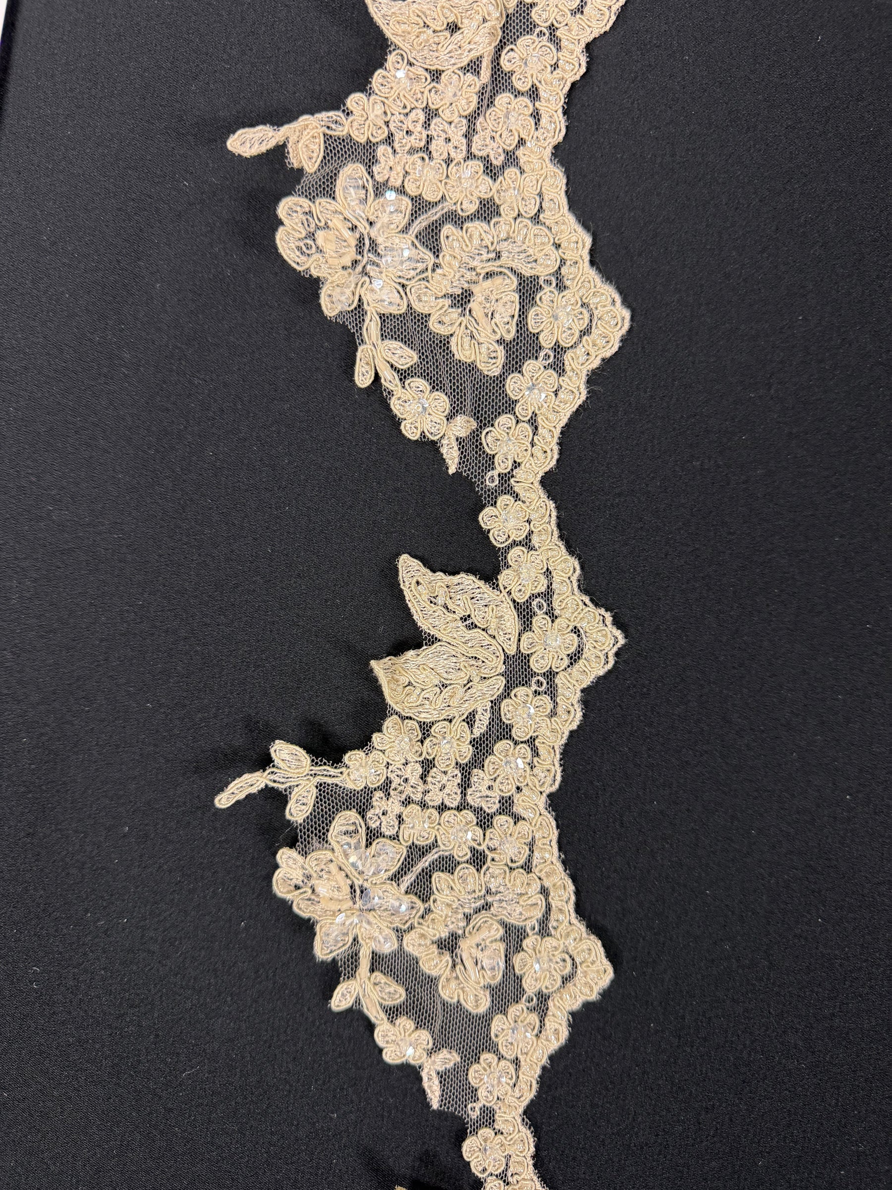 Bordure à perles et sequins cordonnés champagne/argent - T204